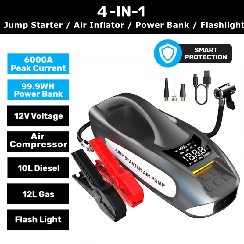 TOP FORM SMARTBOOM だかいち 4点セット JT-L084 Portable 4-in-1 Battery Jump Starter with Air Compressor